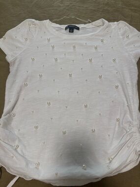 INC International Concepts White Pearl-Accent Short Sleeve Top